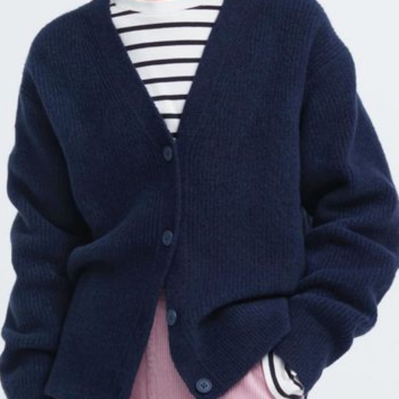 Uniqlo cardigan ribbed sweater Navy  Blue Button Down - Picture 11 of 16